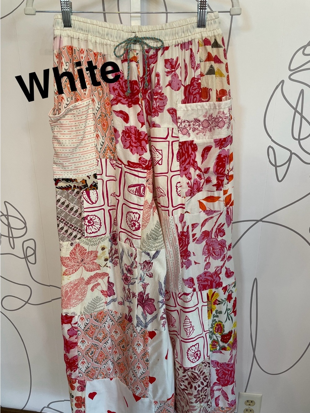 Boho Cotton/Rayon Patchwork Wide Leg Pants with Pockets O/S (fits most) - Picture 6 of 13